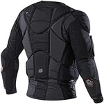 Side angle view of Troy Lee Designs upper body armor showcasing the open armpit ventilation design and rib cage protective padding