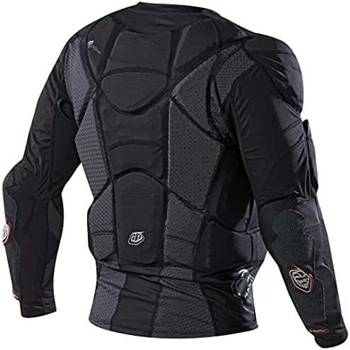 Side angle view of Troy Lee Designs upper body armor showcasing the open armpit ventilation design and rib cage protective padding