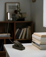 Generic book reading light with flexible neck attached to a book