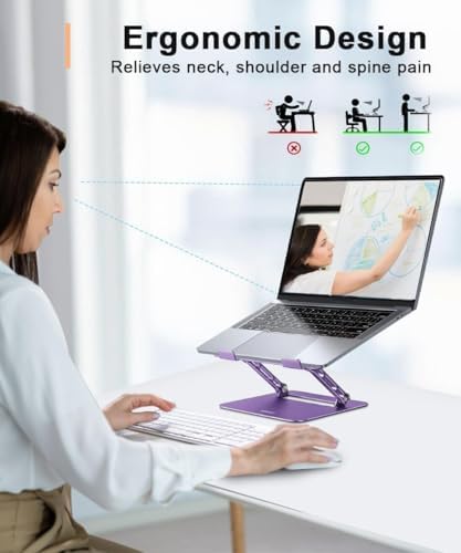 Foldable aluminum computer holder for desk showing Z-type height adjustability