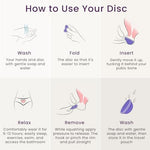 Comparison view of EcoBlossom Small and Regular size reusable menstrual discs.
