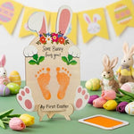 The Style Sutra Easter milestone sign highlighting the non toxic ink pad kit and smooth wood textures