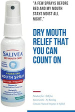 Back label of Salivea Dry Mouth Spray showing salivary enzyme ingredients