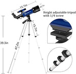 Close-up view of the ECOOPRO refractor telescope focusing knob and altazimuth mount handle.