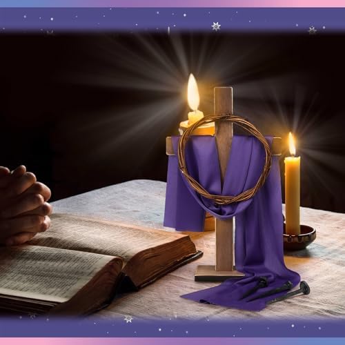 BEIJIALY premium rustic wooden cross religious decoration with adjustable purple cloth drape.