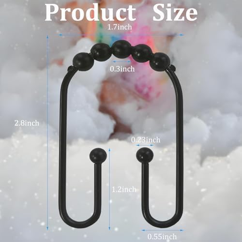 Resze rust resistant bathroom curtain hangers showing the double hook design functionality.