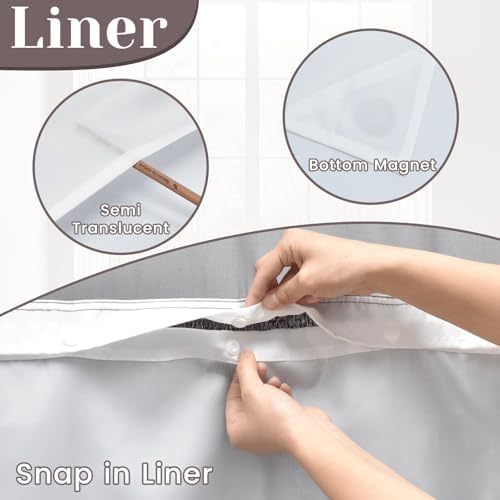 Close up of the snap in waterproof liner on the SORTTO slub textured curtain.