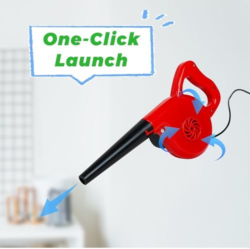 YOBRO miniature USB powered air duster clearing debris and dust from a computer keyboard