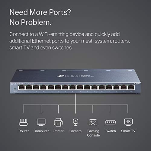 TP-Link 16 port network switch side view showing the fanless design for silent operation.