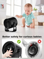 Biswitif wireless travel fan packaging contents including the black desktop cooler and universal serial bus charging cable.
