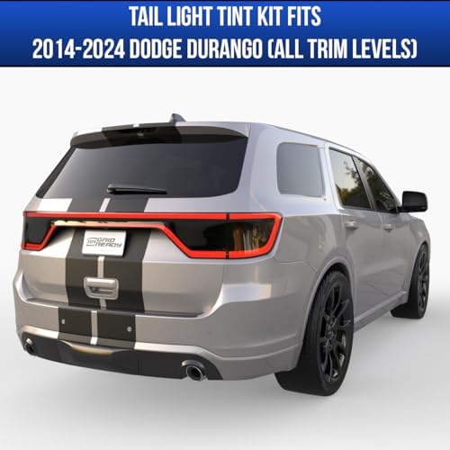 Side profile view of Dodge Durango with installed dark black smoke taillight tint.