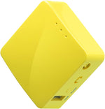 GL.iNet GL-MT300N-V2 Mango portable mini travel router front view showcasing compact yellow design.