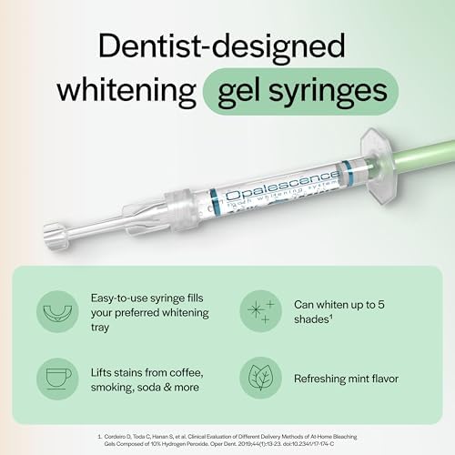 Close up view of the distinctive green plunger on the Opalescence 20 percent carbamide peroxide syringe