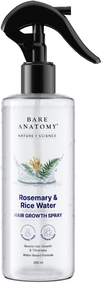 Bare Anatomy Nature x Science Rosemary Water Spray for Hair Growth & Hair Thickness with Rice Water |100% Natural Extract | Soft & Smooth Hair| Controls Hairfall| Non-Greasy & Fast Absorbing | 200ml - Image 1
