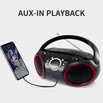 Side view showing headphone jack and aux input ports