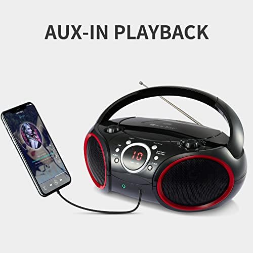 Side view showing headphone jack and aux input ports