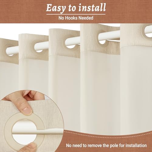The see-through sheer mesh top window panel on the hotel style shower curtain.