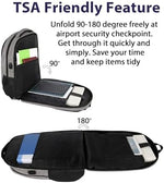 MATEIN 17 inch business backpack showing the lay-flat TSA approved laptop compartment open at 180 degrees.