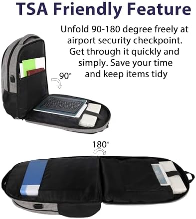 MATEIN 17 inch business backpack showing the lay-flat TSA approved laptop compartment open at 180 degrees.