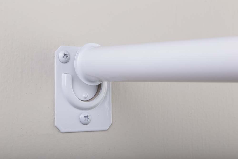 White telescopic closet rod with mounting hardware components