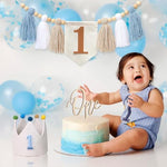 Close up of Juiizay blue birthday party supplies