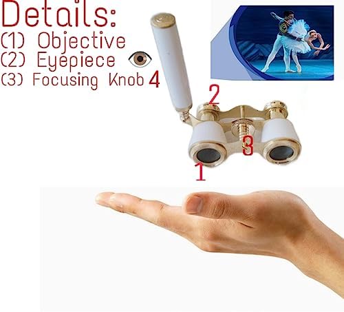 Folded perspective of the compact brass opera glasses showcasing the twenty-five millimeter objective lenses