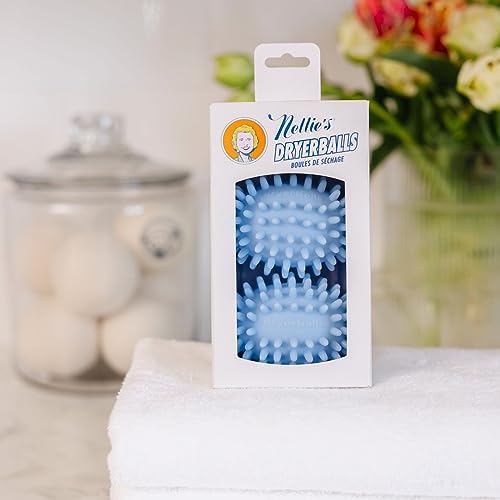 Blue spiked Nellie's dryer balls for reducing laundry wrinkles