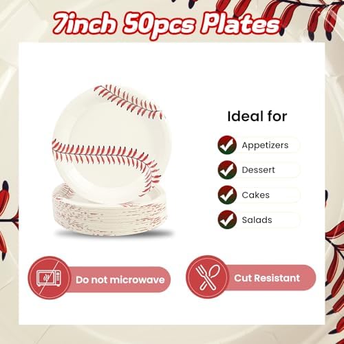 Stack of 50 disposable baseball dessert plates for sports party
