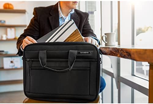 Samsonite 15.6 Inch TSA Two Compartment Briefcase fully unzipped and laid flat demonstrating the security screening design