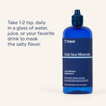 Full spectrum liquid ionic trace minerals for hydration and energy supplement bottle