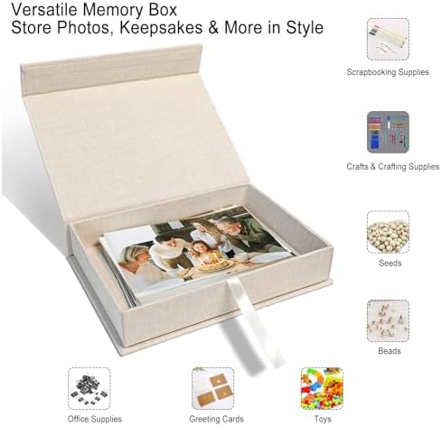 Sprsthai linen photo organizer box with lid open