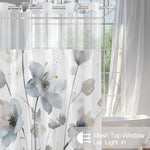 Hookless fabric shower curtain built in open grommets close up