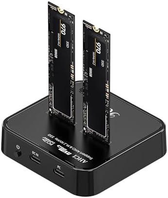 Rosewill NVMe SSD docking station showing the offline clone button interface and LED status light indicators.