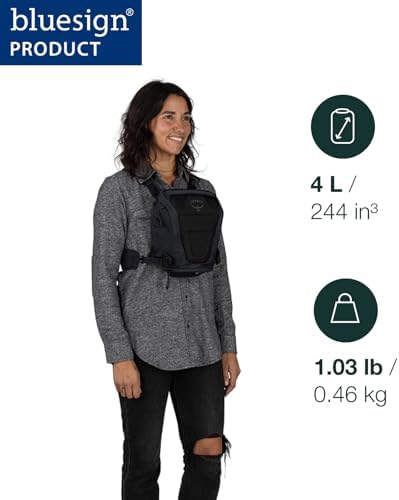 Osprey chest rig camera carrier system attached to backpack straps side profile view