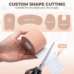Adhesive blister prevention tape applied to the back of a heel for friction reduction.