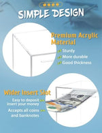 Kypeeka 4.72 inch clear money box packaging contents including the decorative saving sticker pack