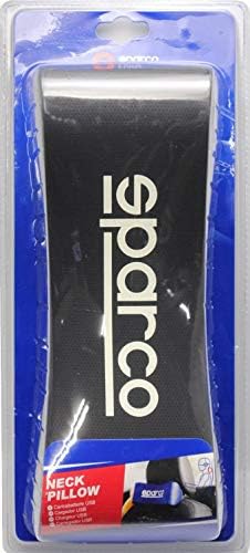 Sparco black polyurethane foam neck rest showing back view with adjustable elastic strap