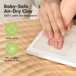 KeaBabies baby footprint maker set showing the application of safe gold paint onto dry clay.