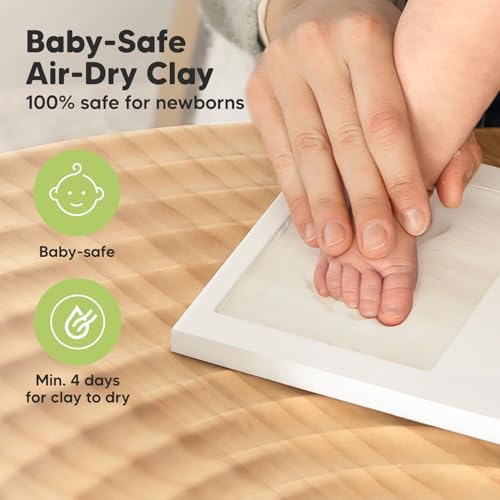 KeaBabies baby footprint maker set showing the application of safe gold paint onto dry clay.