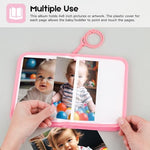 Niselity pink fabric family album for newborns featuring built in baby safety mirror