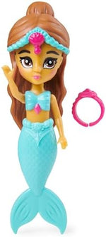 Close up of SwimWays floating mermaid doll with removable jewel ring