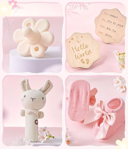 Golray baby girl gift basket items displayed together for gender reveal ideas