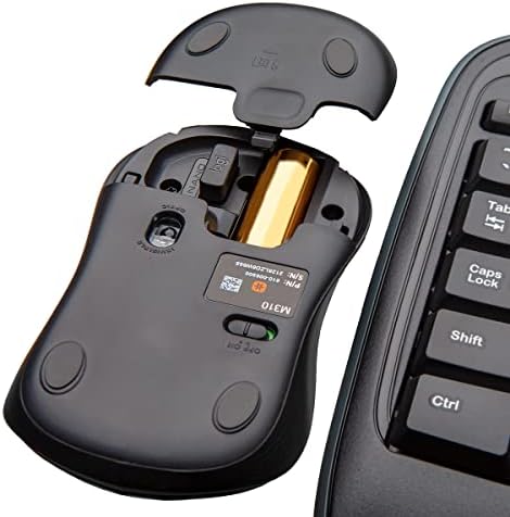 Logitech wireless combo USB receiver placement close up demonstrating the compact unifying dongle connection