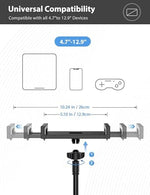 Adjustable flexible gooseneck mount holding a tablet securely in portrait orientation.