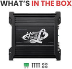 Lanzar 2-Ohm stable monoblock amplifier including installation hardware accessories.