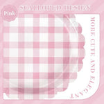 Full 175 piece pink gingham disposable tableware collection