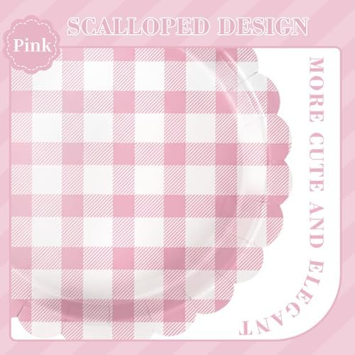Full 175 piece pink gingham disposable tableware collection