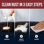 Side view of professional grade stainless steel rust remover showing complete instructions and precautions