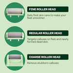 HAPPY SOLES electronic foot scrubber kit with fine regular and rough attachments laid out.