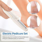 Rechargeable foot file for dead skin showcasing the coarse interchangeable roller head attachment.